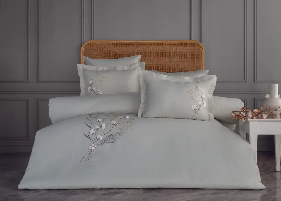 DANTELA Moneda Çift Kişilik Nakışlı Nevresim Takımı - Mint