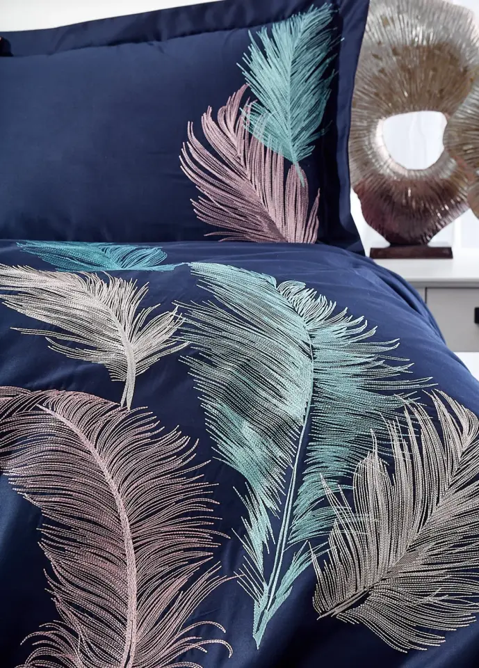 DANTELA İz Pamuk Saten Çift Kişilik Nevresim Takımı - Lacivert/ Pembe