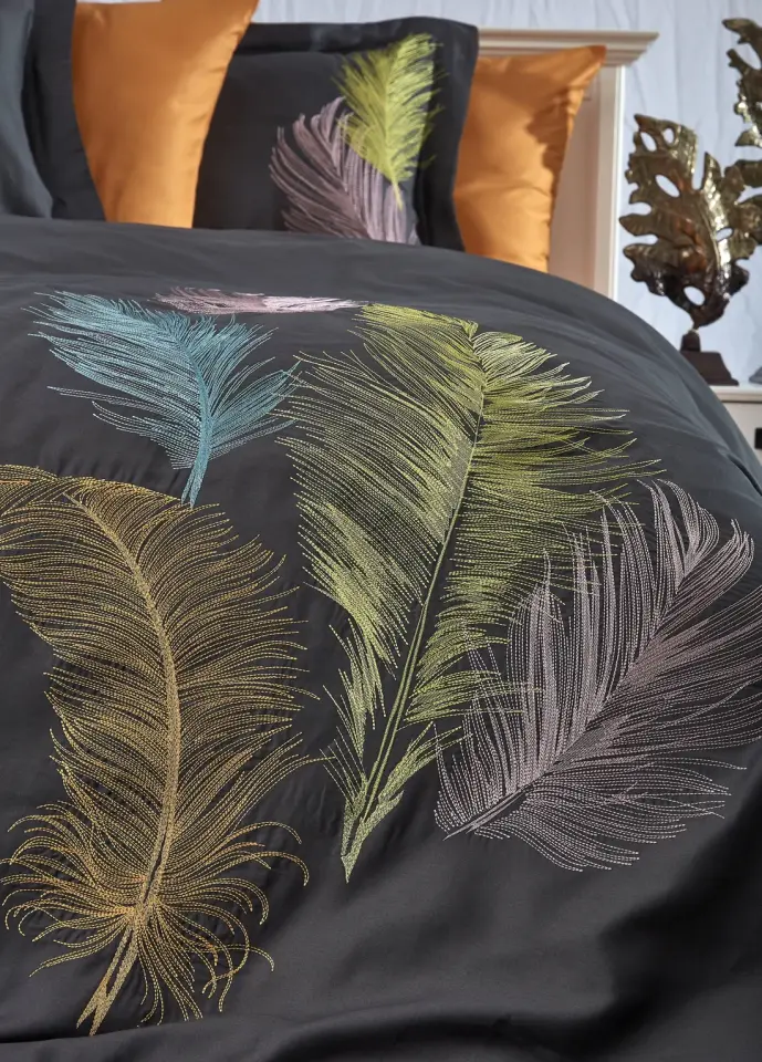 DANTELA İz Pamuk Saten Çift Kişilik Nevresim Takımı -Antrasit/Turuncu