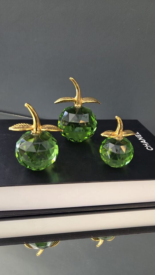 Bera Concept 3'lü Kristal Elma Obje Yeşil