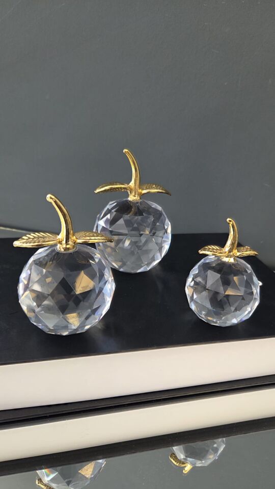 Bera Concept 3'lü Kristal Elma Obje Şeffaf Altın