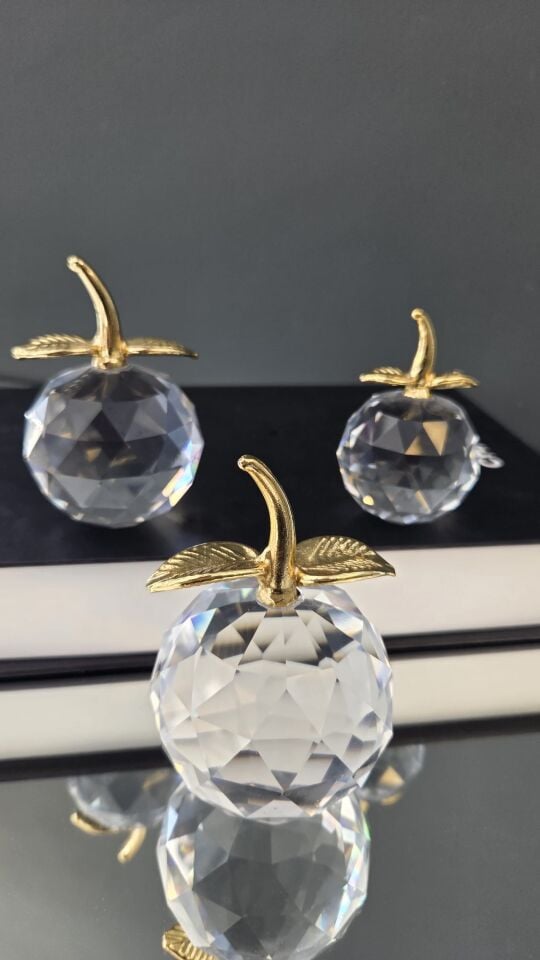 Bera Concept 3'lü Kristal Elma Obje Şeffaf Altın