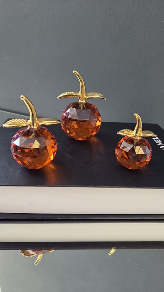Bera Concept 3'lü Kristal Elma Obje Turuncu