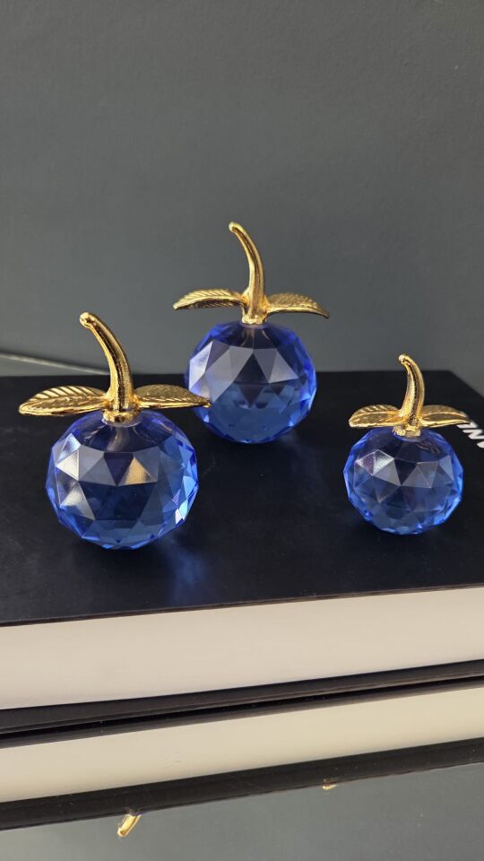 Bera Concept 3'lü Kristal Elma Obje Mavi