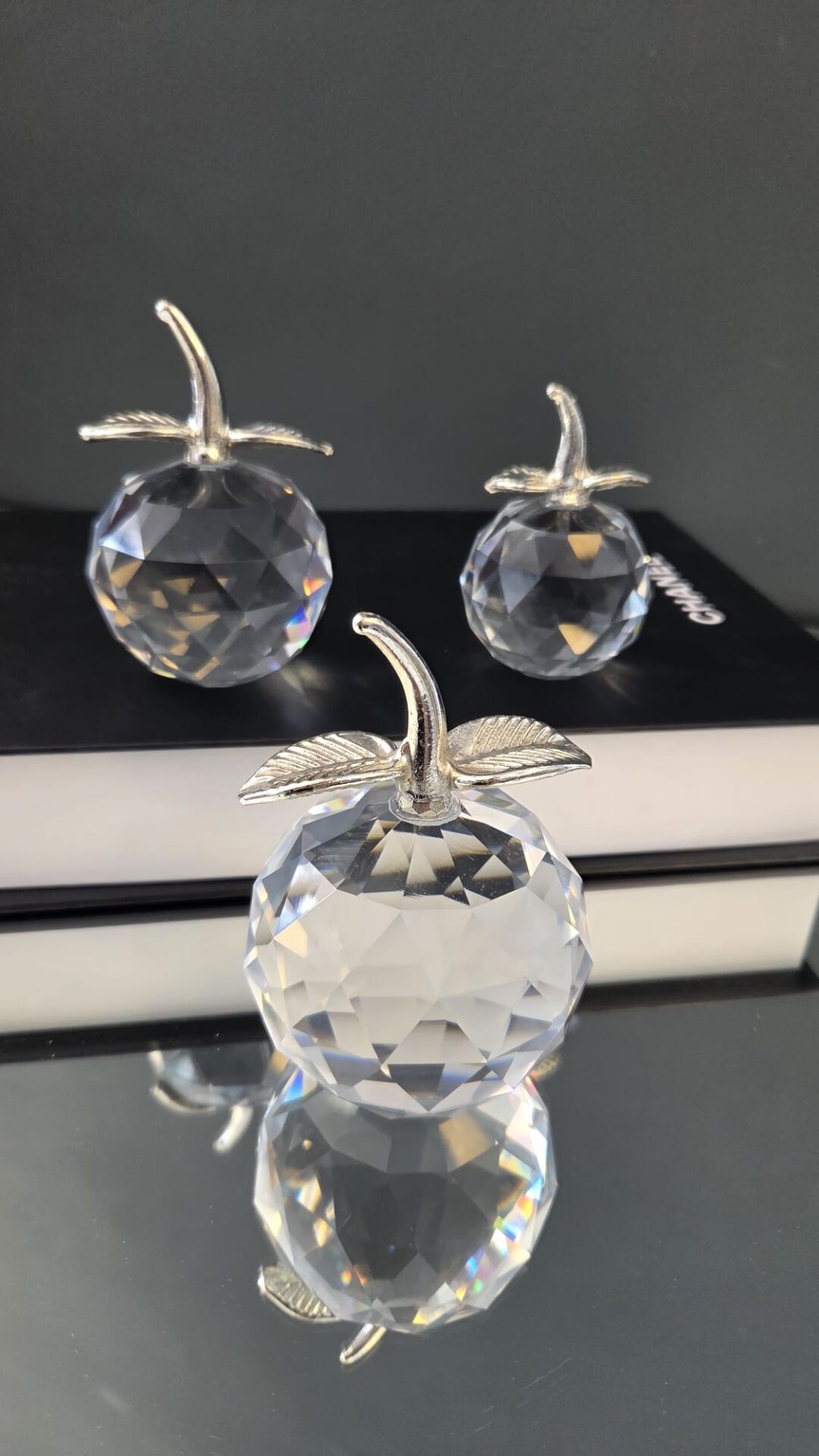 Bera Concept 3'lü Kristal Elma Obje Şeffaf Gümüş