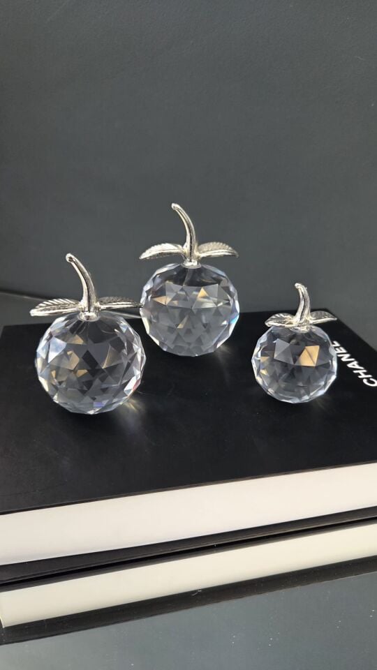 Bera Concept 3'lü Kristal Elma Obje Şeffaf Gümüş