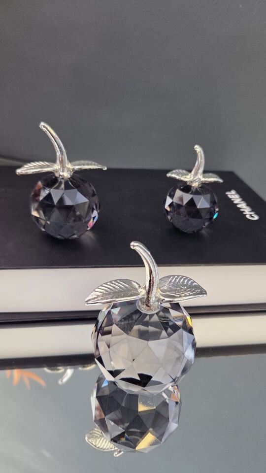 Bera Concept 3'lü Kristal Elma Obje Füme Gümüş