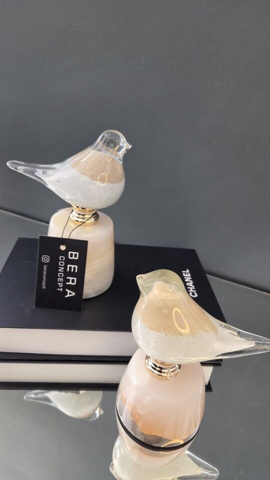 Dekoratif Cam 2'li Kuş Biblo