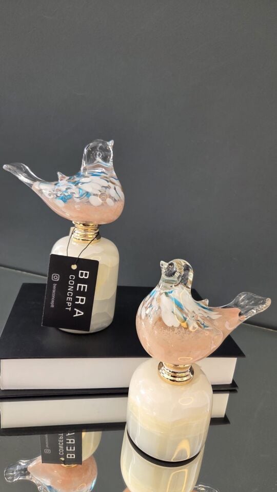 Dekoratif Cam 2'li Kuş Biblo