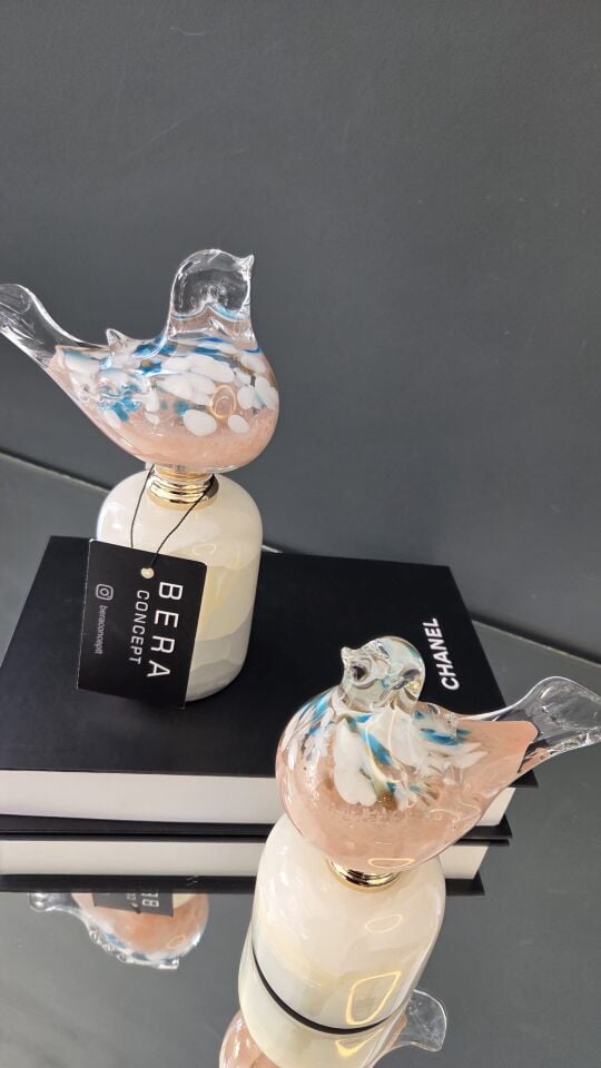 Dekoratif Cam 2'li Kuş Biblo