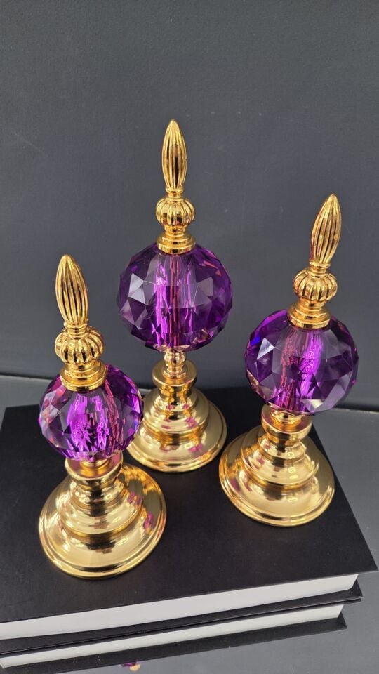 Bera 3'lü Kristal Dekoratif Alem MOR GOLD