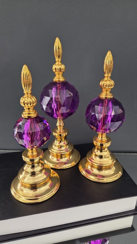 Bera 3'lü Kristal Dekoratif Alem MOR GOLD