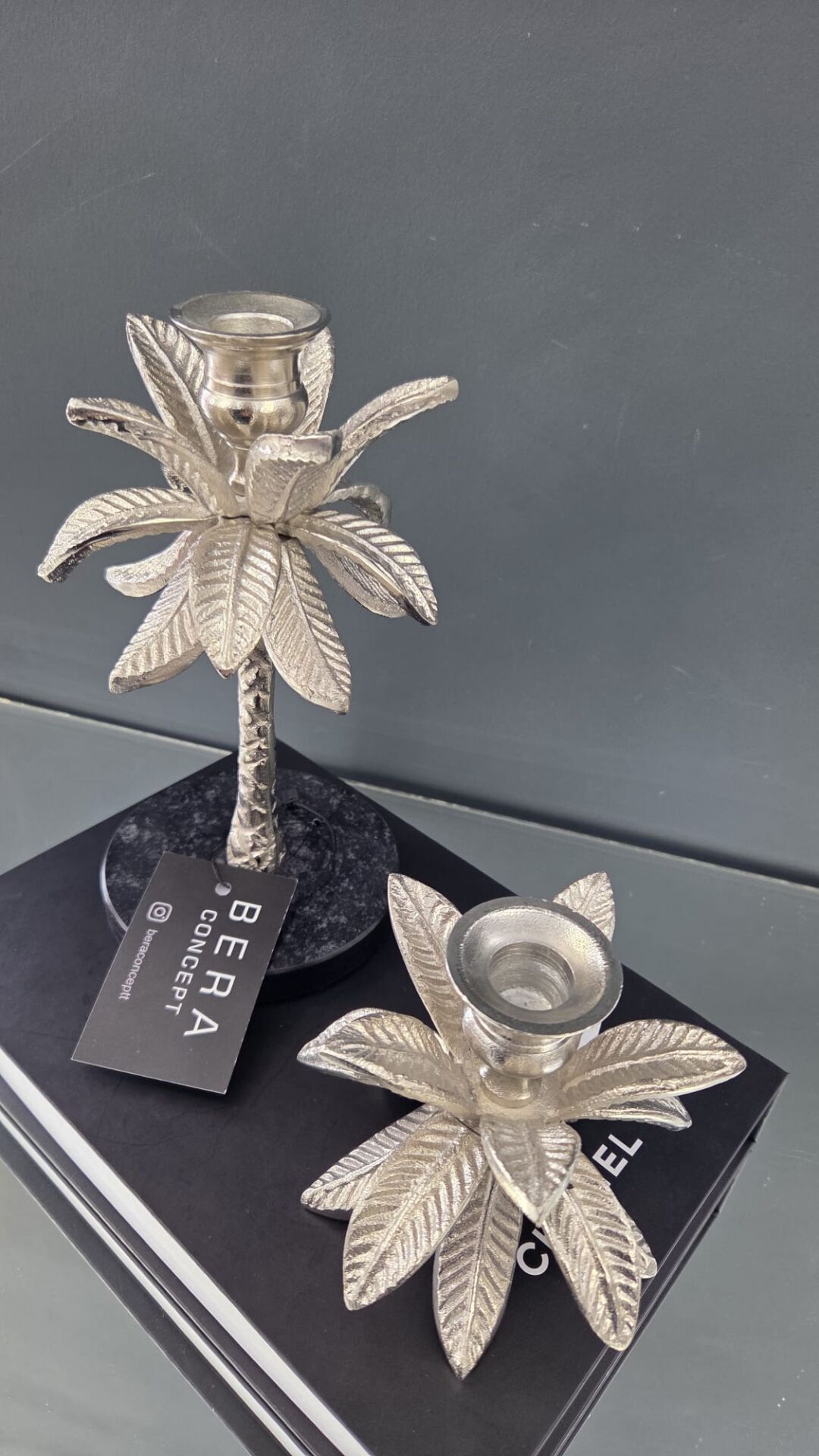 Bera 2'li Döküm Palmiye Şamdan Set GÜMÜŞ