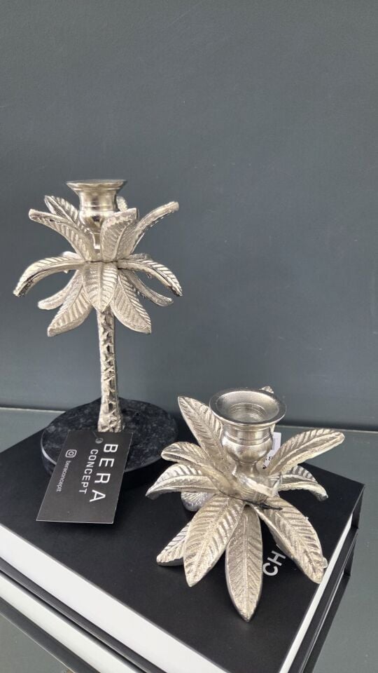 Bera 2'li Döküm Palmiye Şamdan Set GÜMÜŞ