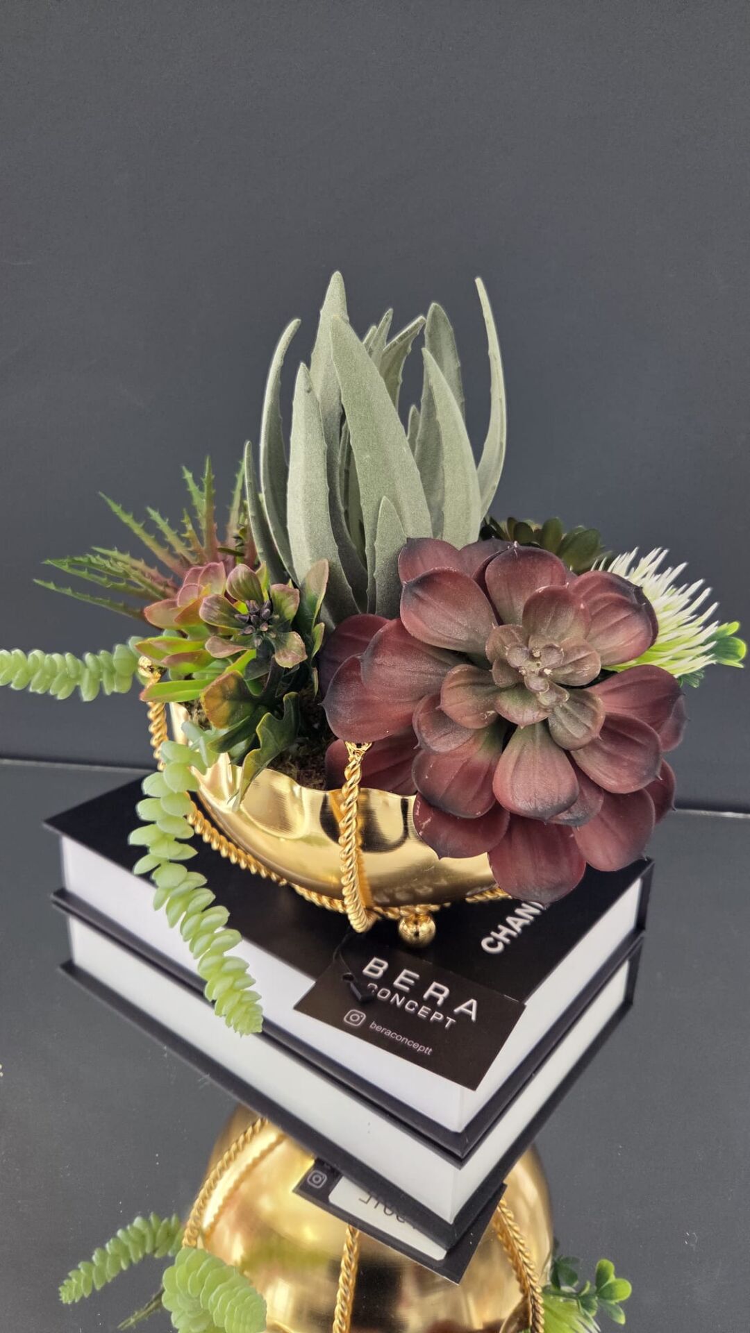 Bera Gold Halat Detaylı Saksı Sukulent Aranjman