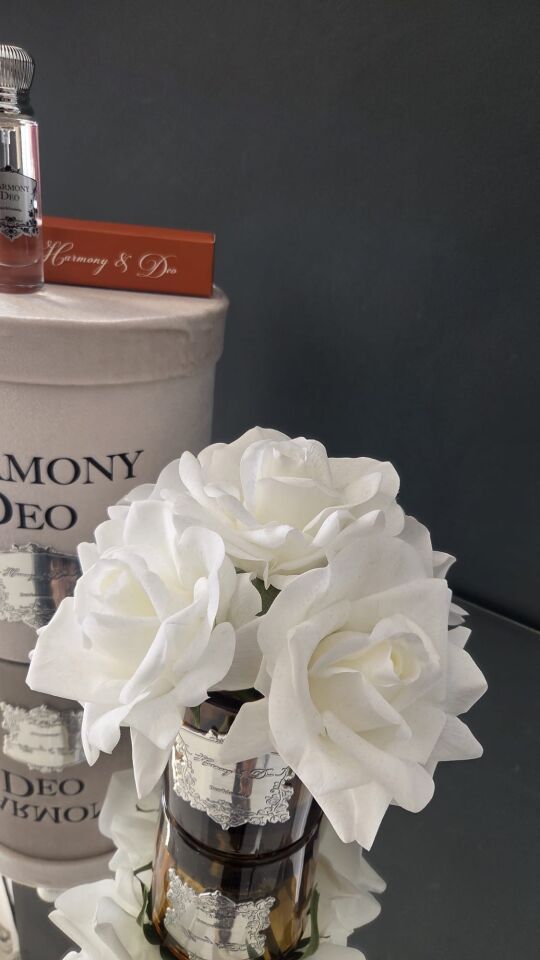 Harmony & Deo Islak Gül Oda Kokusu Beyaz 5 Güllü Kutulu Parfümlü Amber Vazo