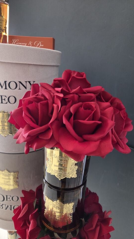Harmony & Deo Islak Gül Oda Kokusu Kırmızı 7 Güllü Kutulu Parfümlü Amber Vazo