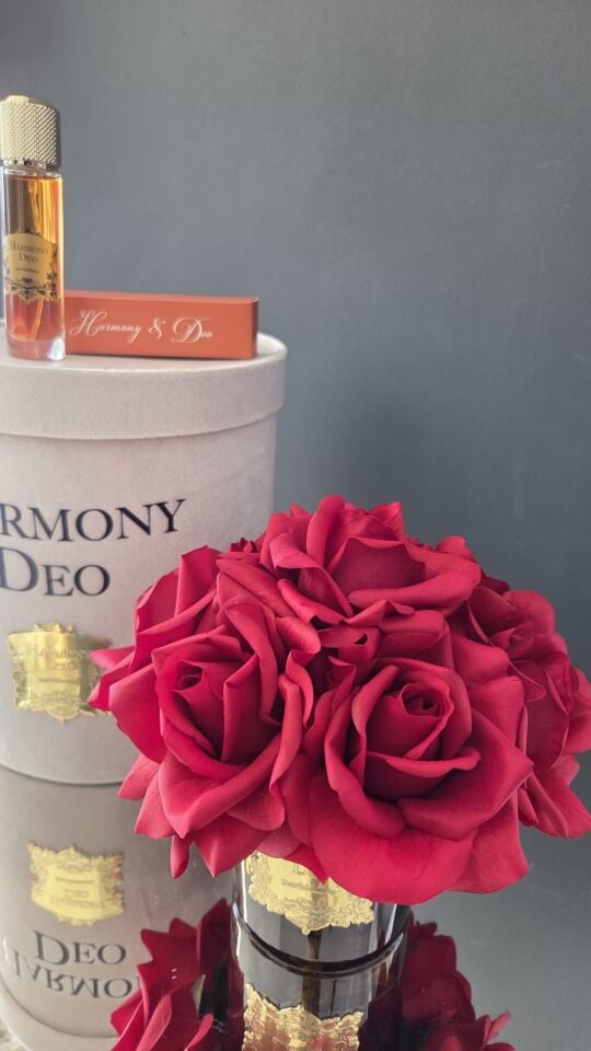 Harmony & Deo Islak Gül Oda Kokusu Kırmızı 7 Güllü Kutulu Parfümlü Amber Vazo