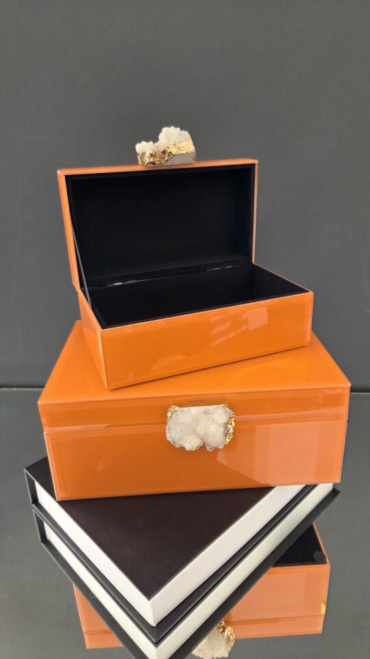 Bera 2'li Doğal Taşlı Dekoratif Kutu TURUNCU