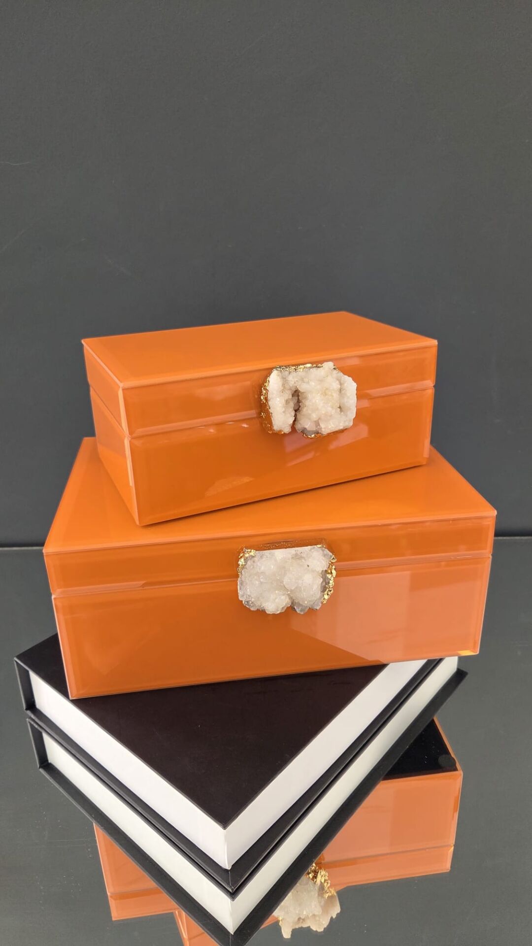 Bera 2'li Doğal Taşlı Dekoratif Kutu TURUNCU