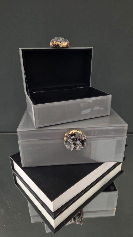 Bera 2'li Doğal Taşlı Dekoratif Kutu GRİ