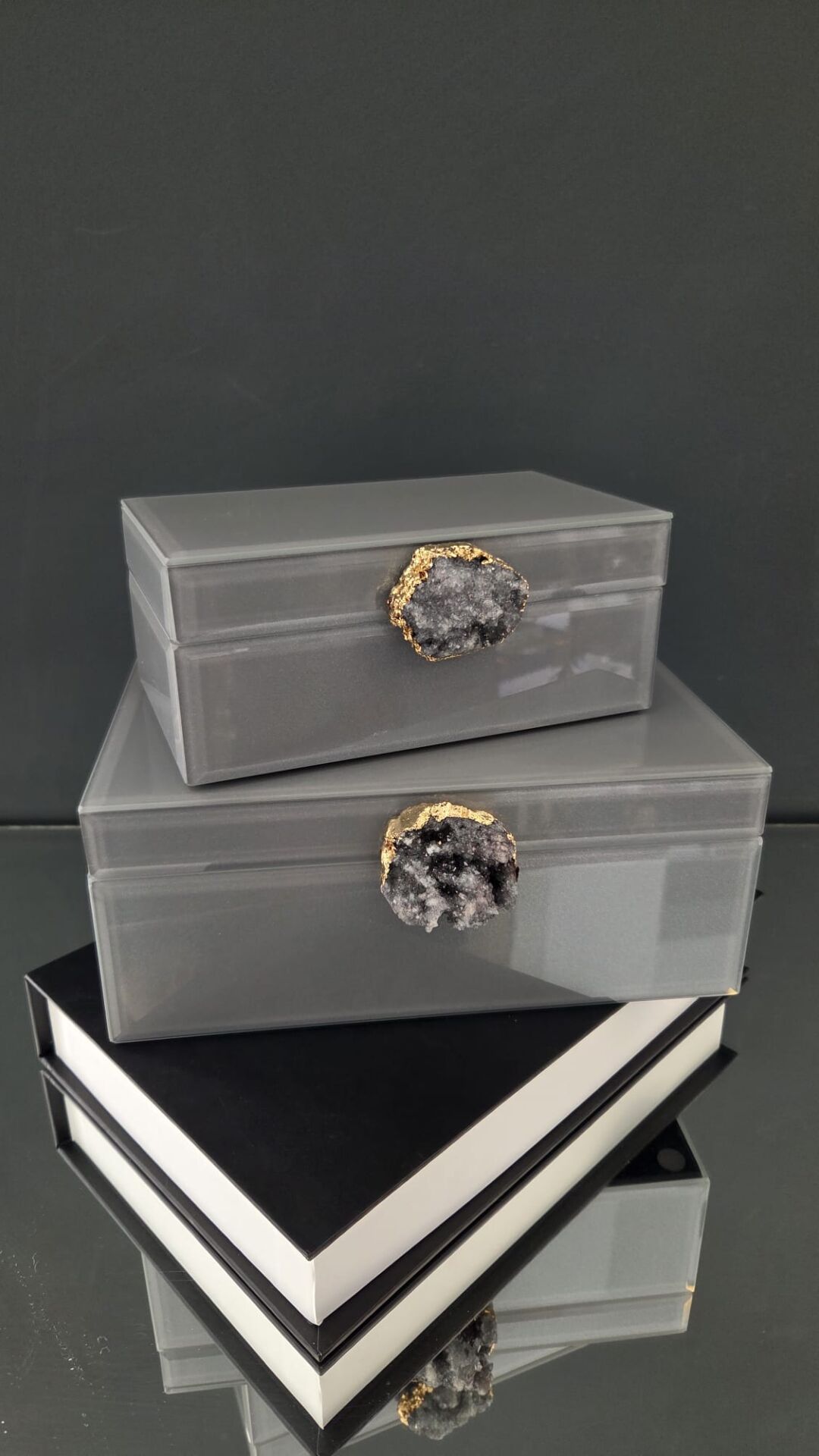 Bera 2'li Doğal Taşlı Dekoratif Kutu GRİ