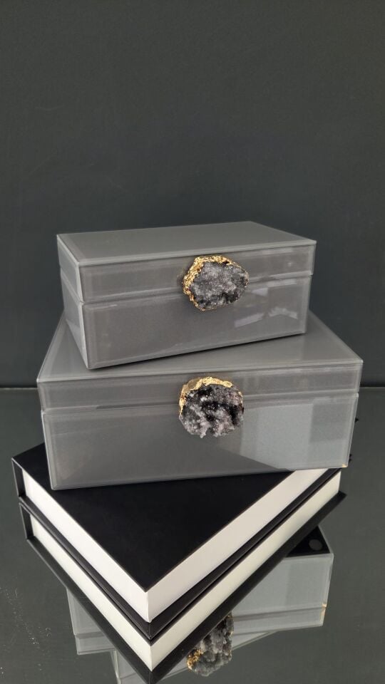 Bera 2'li Doğal Taşlı Dekoratif Kutu GRİ