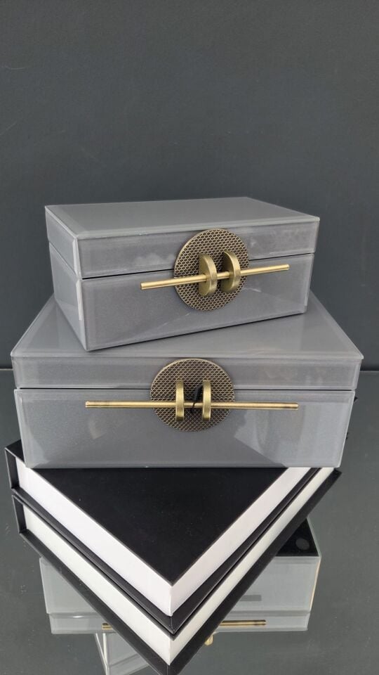 Bera 2'li Metal Çubuklu Dekoratif Kutu GRİ