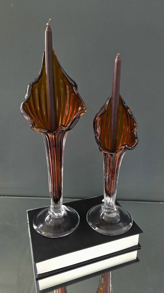 Bera 2'li Cam Zambak Şamdan Anber