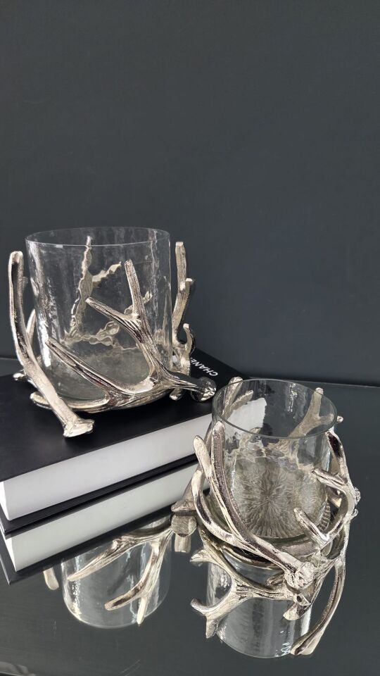 Bera 2'li İthal Döküm Boynuz Mumluk GÜMÜŞ