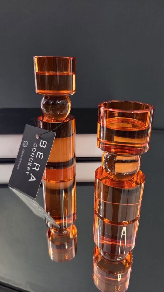 Bera 2'li İthal Kristal Mumluk TURUNCU