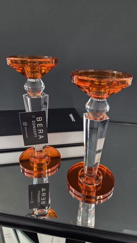 Bera 2'li İthal Kristal Şamdan TURUNCU