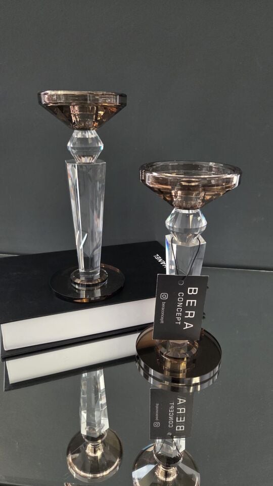 Bera 2'li İthal Kristal Şamdan KAHVE