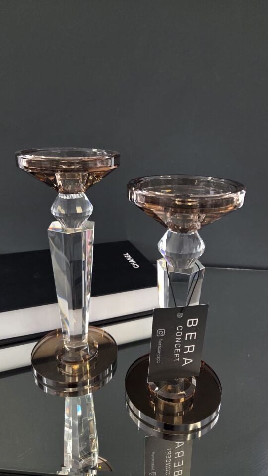 Bera 2'li İthal Kristal Şamdan KAHVE