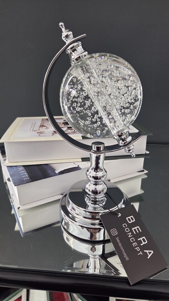 Bera Metal Kristal Dünya Küre GÜMÜŞ