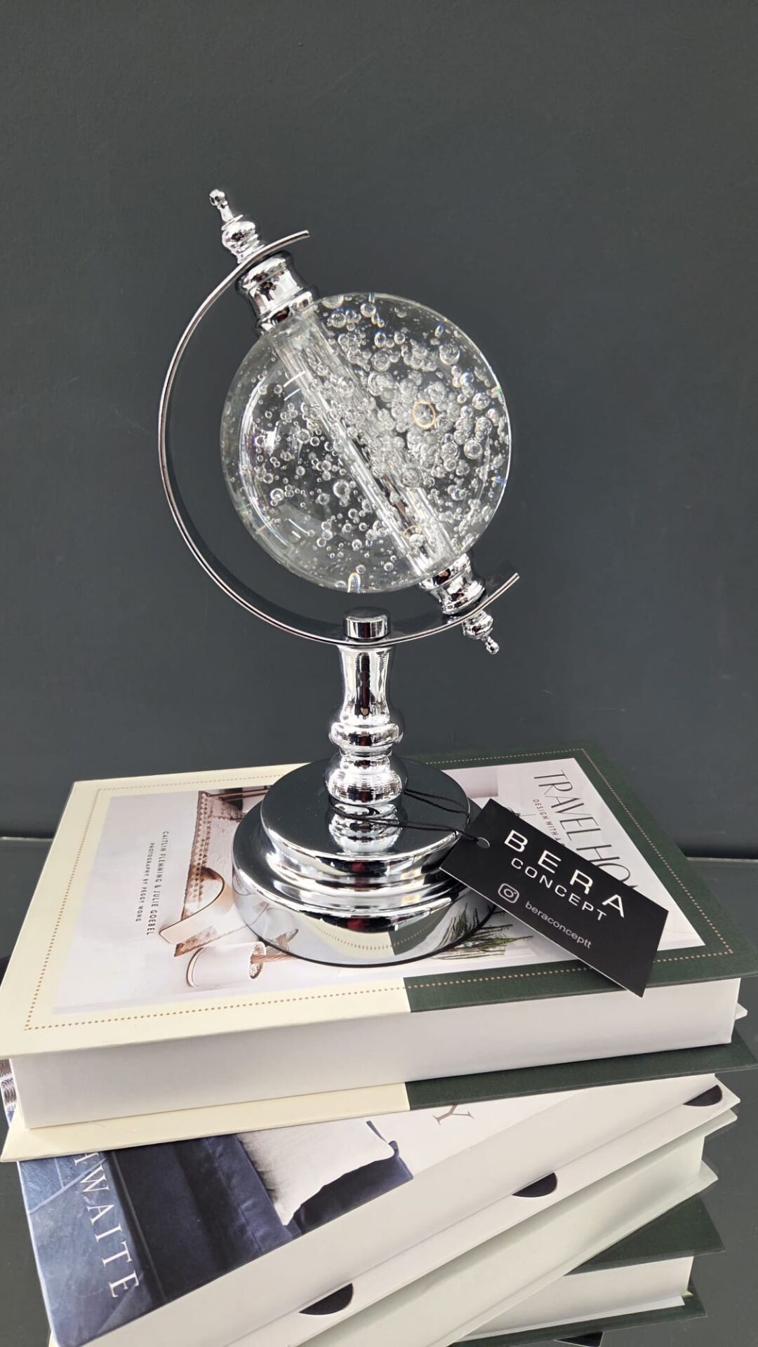 Bera Metal Kristal Dünya Küre GÜMÜŞ