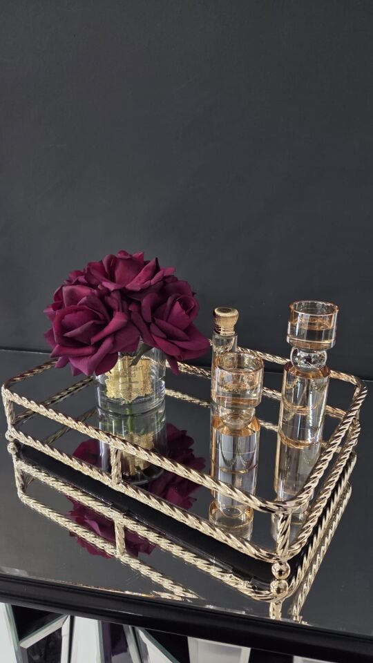 Bera Dİkdörtgen Rose Gold Tepsi Set