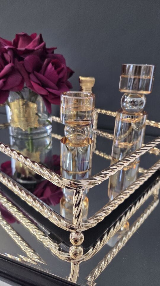 Bera Dİkdörtgen Rose Gold Tepsi Set