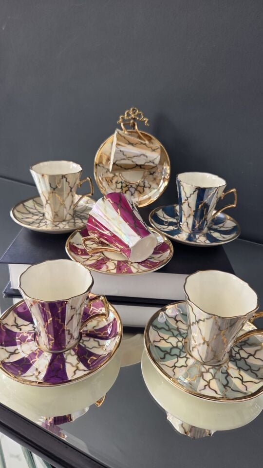 Bera 24 K Altın El Boyama Fincan Takımı