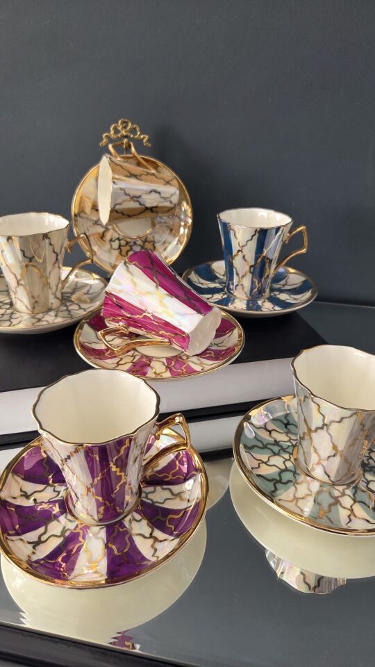 Bera 24 K Altın El Boyama Fincan Takımı