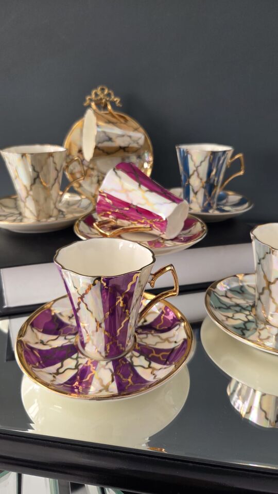 Bera 24 K Altın El Boyama Fincan Takımı