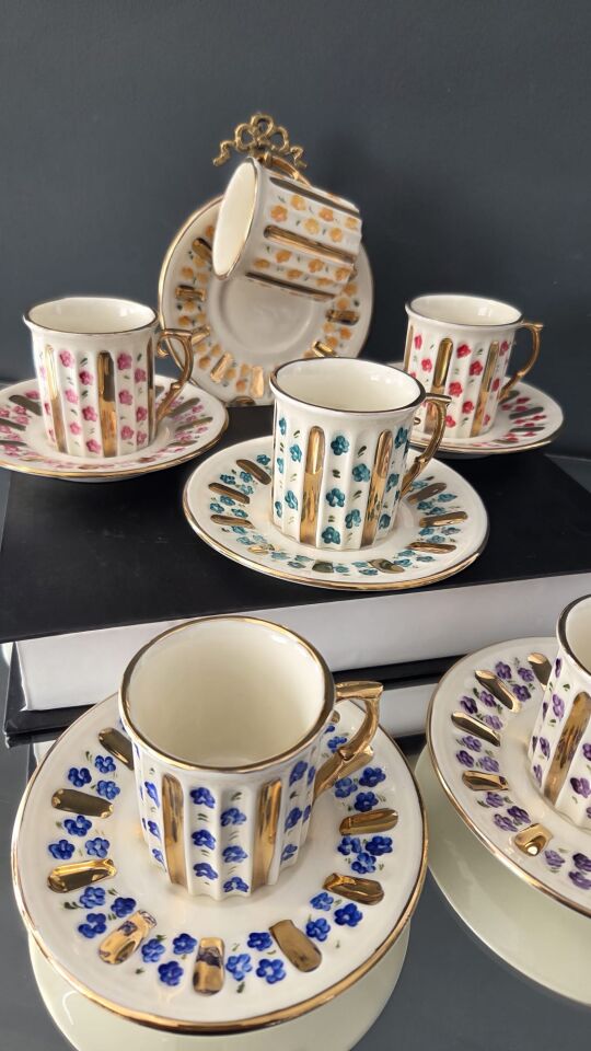 Bera 24 K Altın El Boyama Fincan Takımı