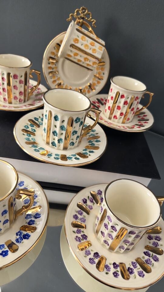 Bera 24 K Altın El Boyama Fincan Takımı