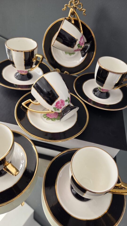 Bera 24 K Altın El Boyama Fincan Takımı