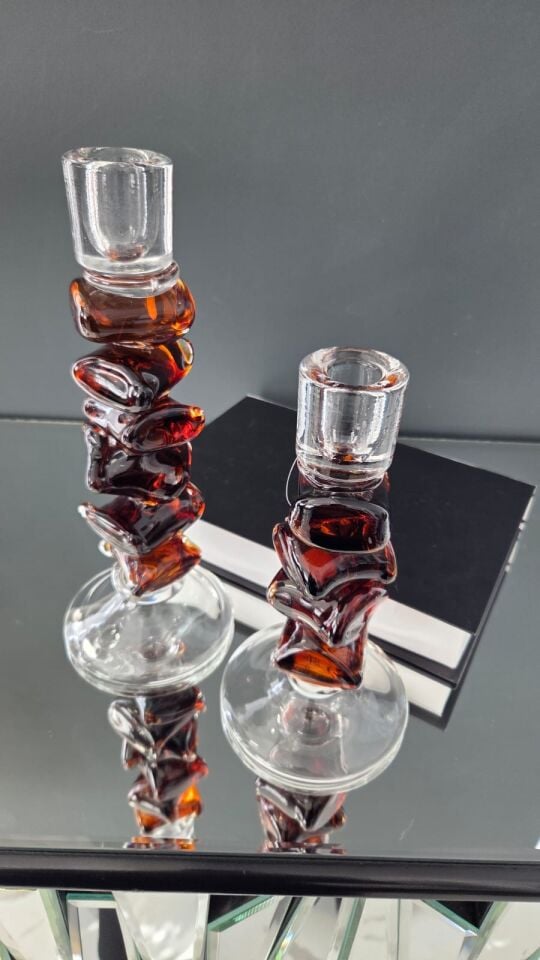 Bera İthal 2'li Cam Mumluk Amber