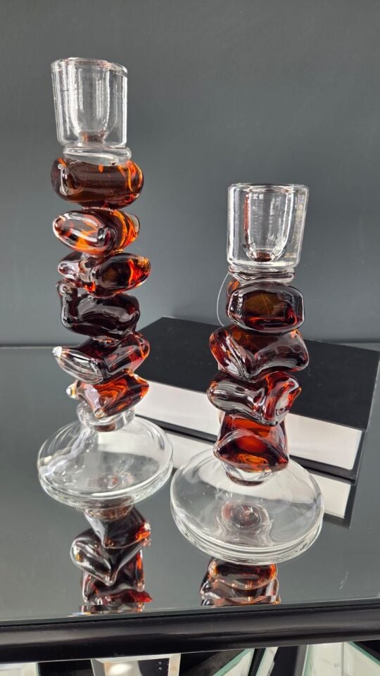 Bera İthal 2'li Cam Mumluk Amber