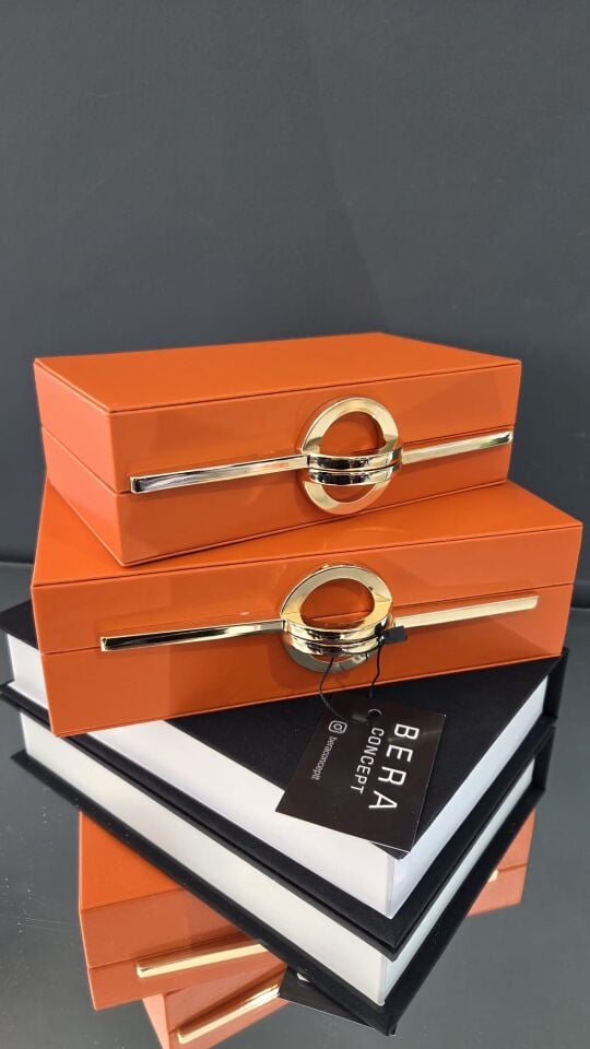 Bera 2li  Deri Dekoratif Kutu Turuncu