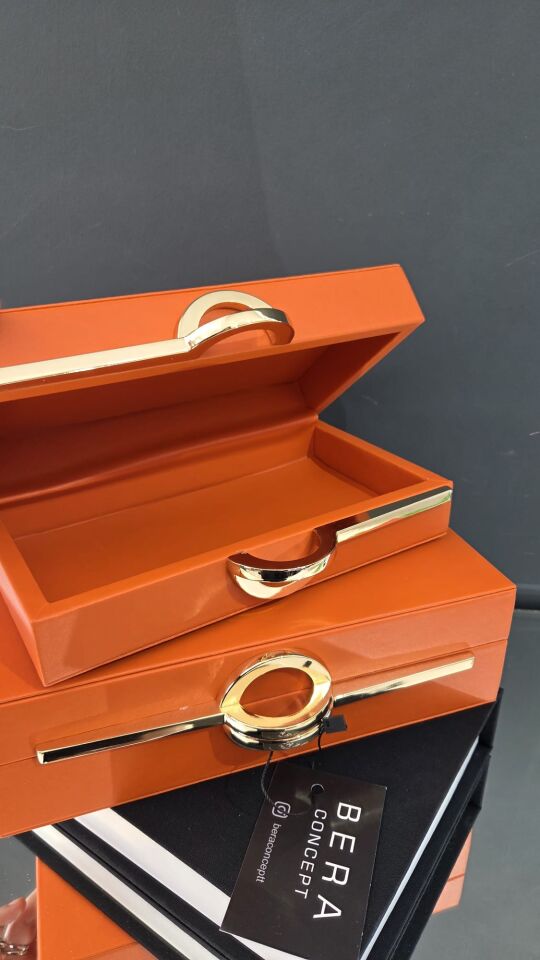 Bera 2li  Deri Dekoratif Kutu Turuncu