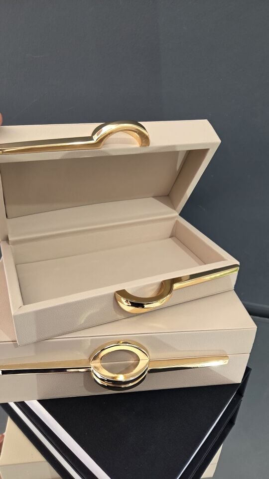 Bera 2li  Deri Dekoratif Kutu Krem