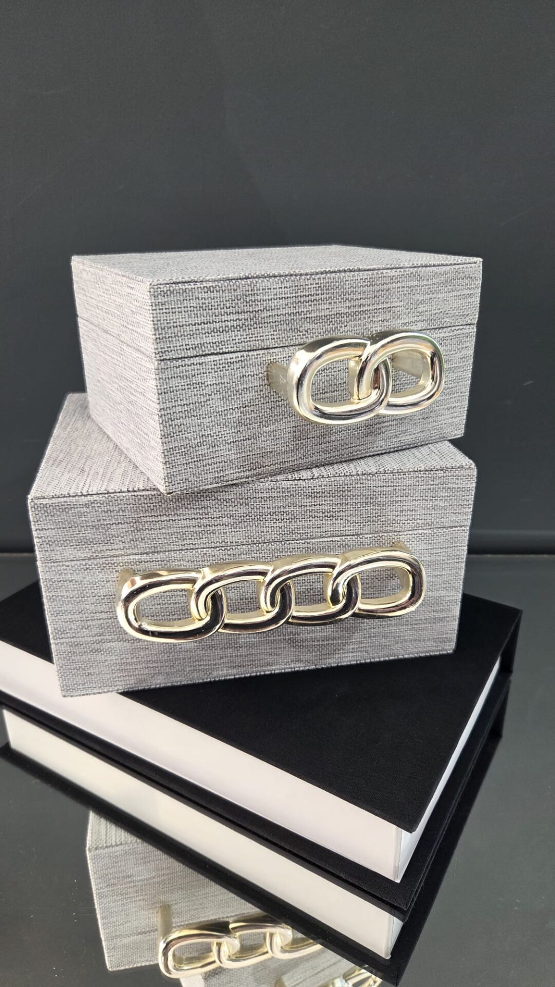 Bera 2li  Zincir Model Keten Dekoratif Kutu Gri